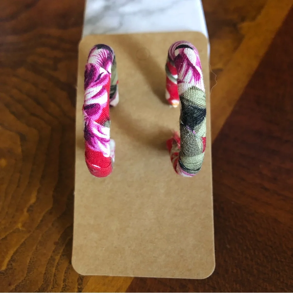 Hand crafted fabric covered hoop earrings